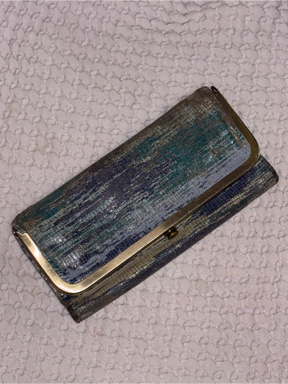 HOBO Lauren Wallet Clutch Metallic Cracked Glass Blue Purple Gold